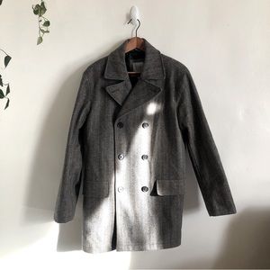 Men’s GAP Black/Gray Herringbone Wool Blend Pea Coat